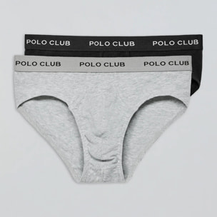 Pack di due slip nero e grigio con particolare Polo Club