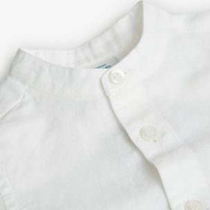 Camisa de lino niño, cuello mao, mangas cortas, blanco