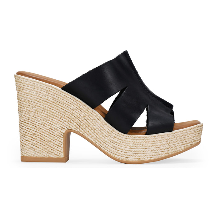 Sandalias de tacón negras en piel