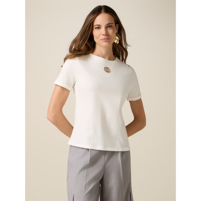 Oltre - Camiseta con incrustación y cristales - Blanco