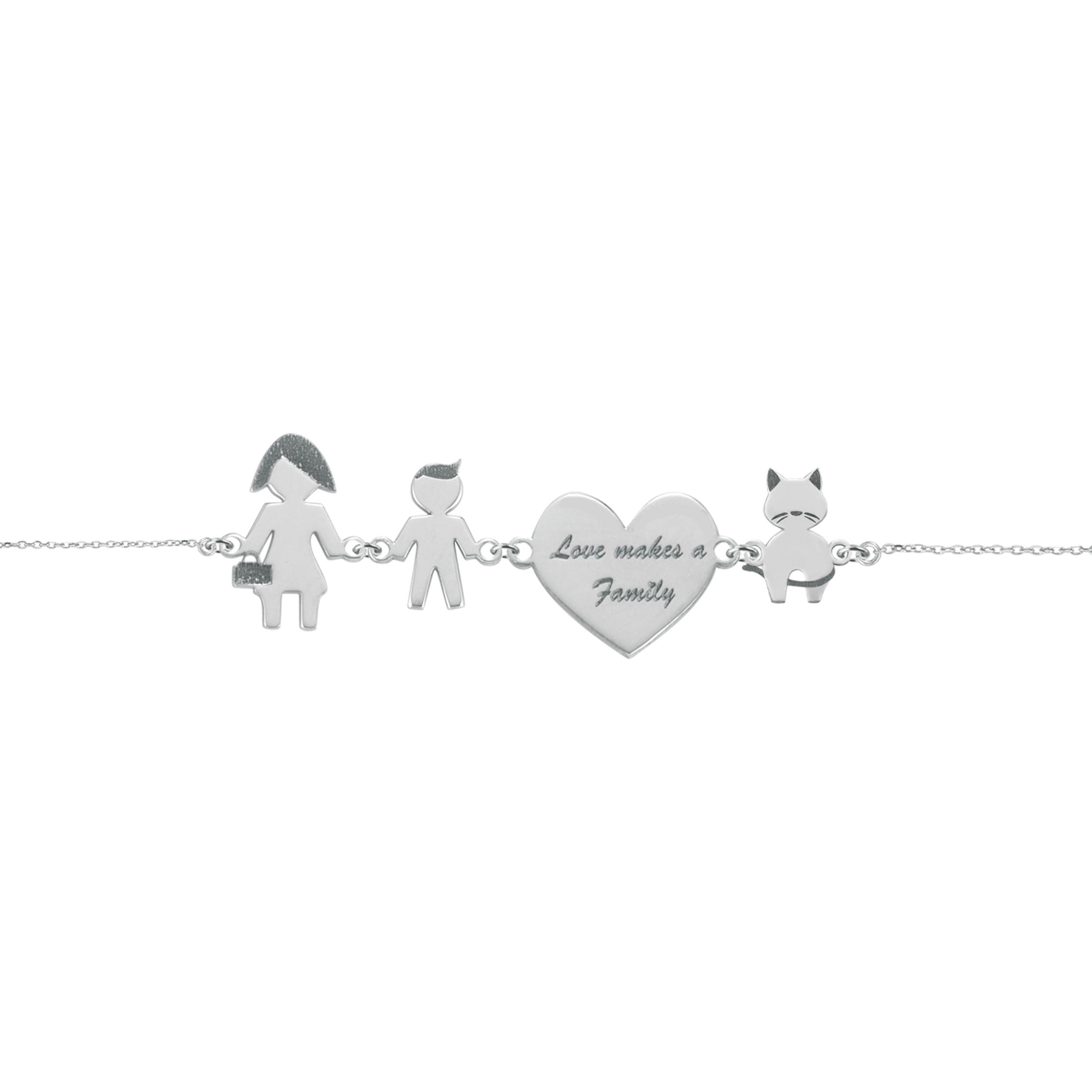 Bracciale Love Makes a Family Mamma-Bimbo-Cuore-Gatto Argento