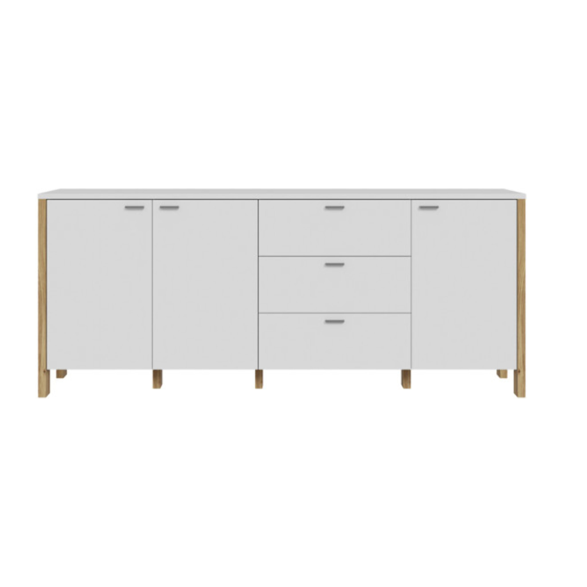 Buffet L208 cm 3 tiroirs 3 portes décor chêne et gris clair - BOLERO