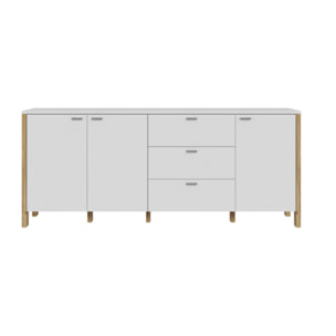 Buffet L208 cm 3 tiroirs 3 portes décor chêne et gris clair - BOLERO