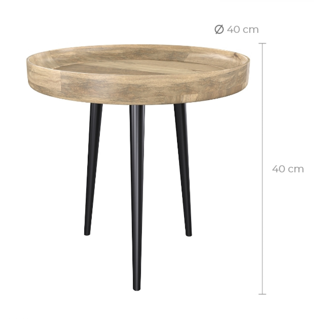 Table d'appoint ronde en bois de manguier clair D40 cm - Palak