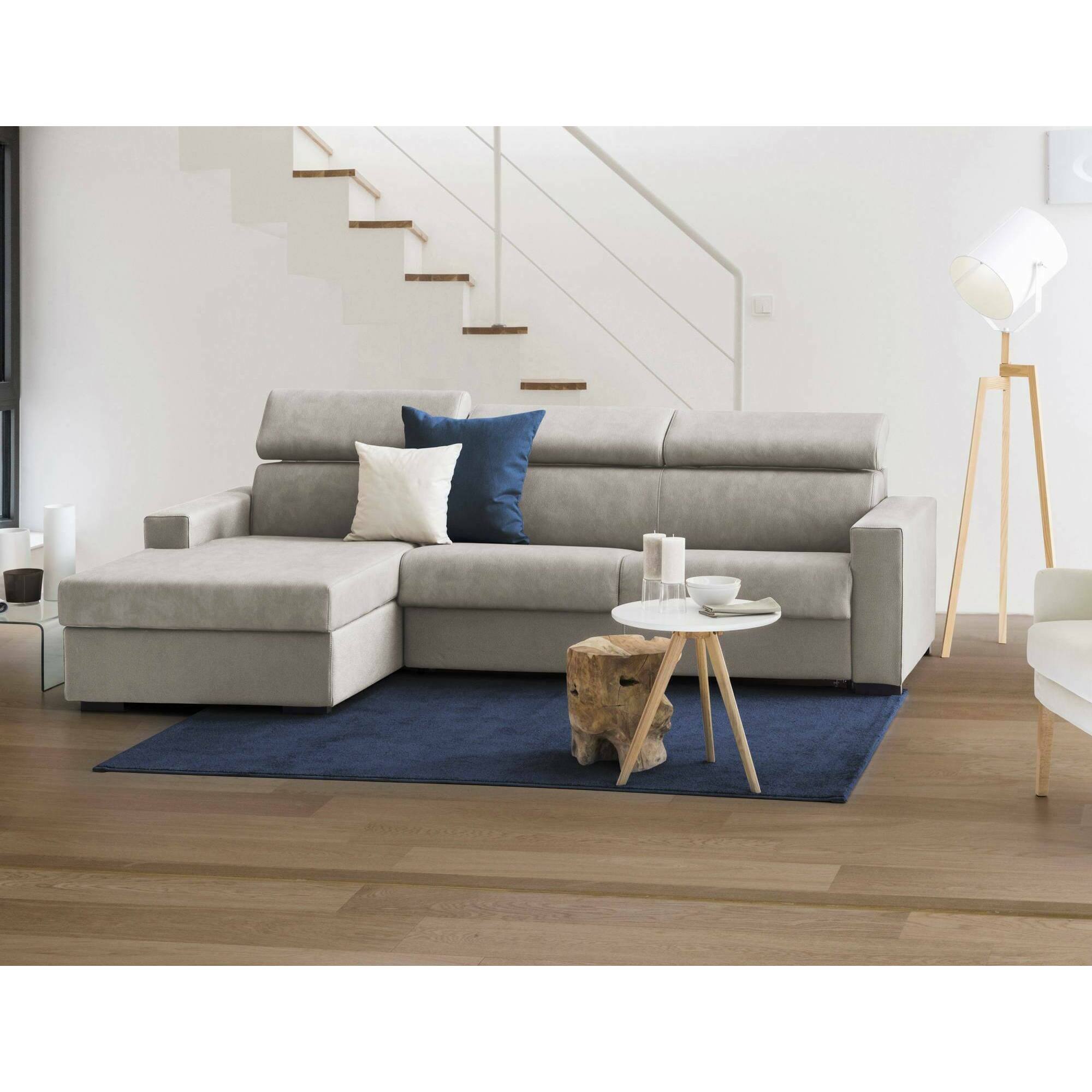 Divano Letto Alda, Divano ad angolo, 100% Made in Italy, Sofà con apertura girevole, con Penisola contenitore Sinistra, con Braccioli standard, Cm 280x95h85, Tortora