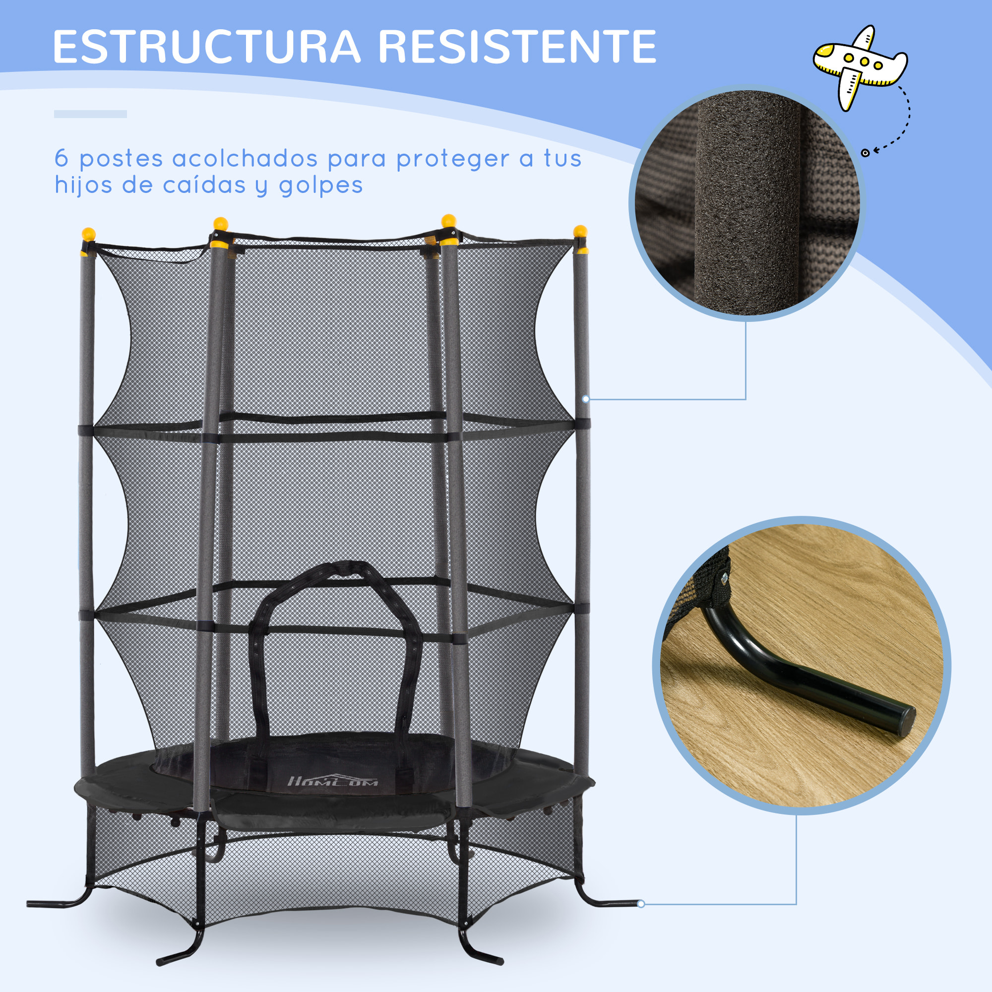 Cama Elástica Infantil Ø163x190 cm Trampolín para Niños de +3 Años con Red de Seguridad y Marco de Acero Carga 50 kg para Interior y Exterior