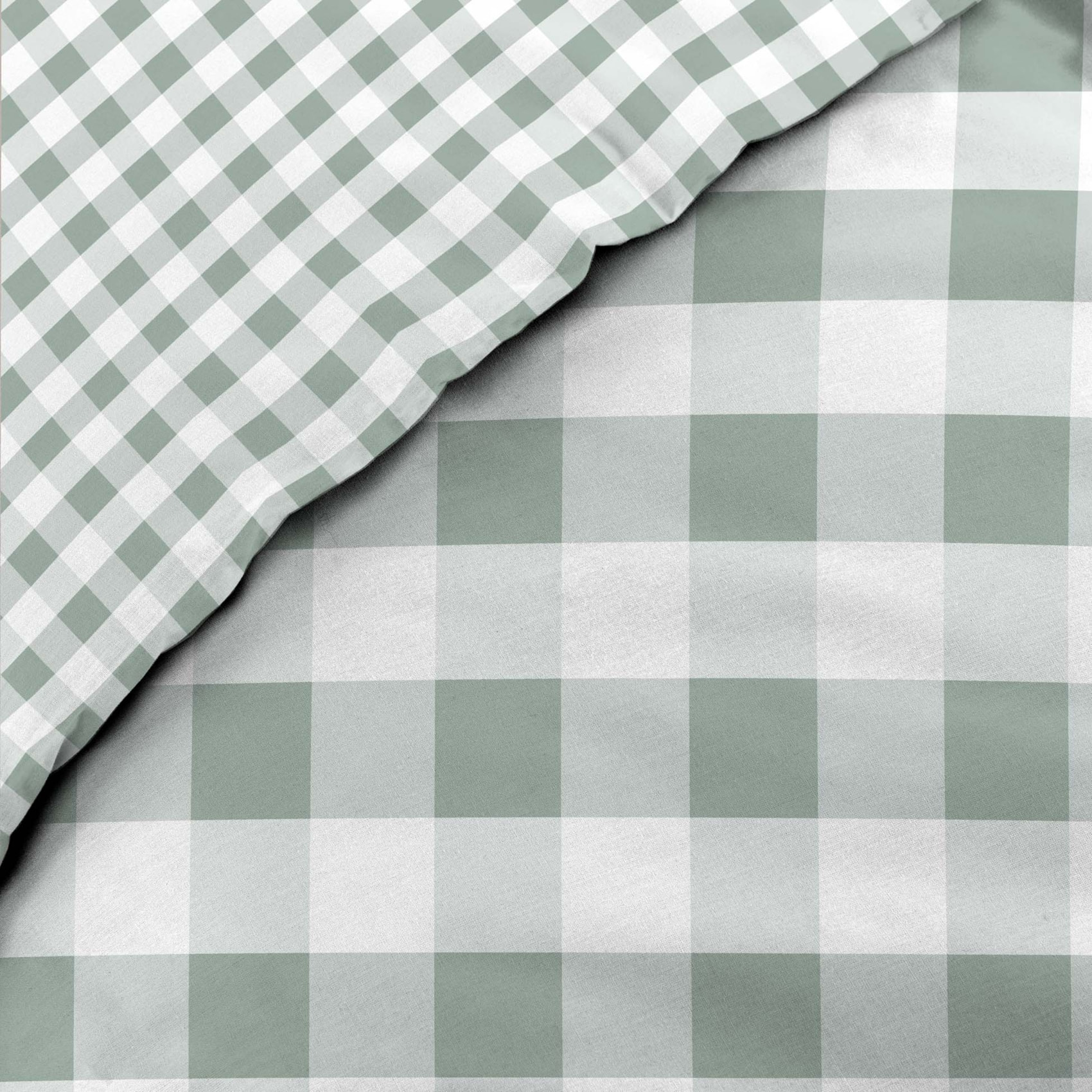 Parure de lit 3 pièces en coton à carreaux housse + taies - Sauge