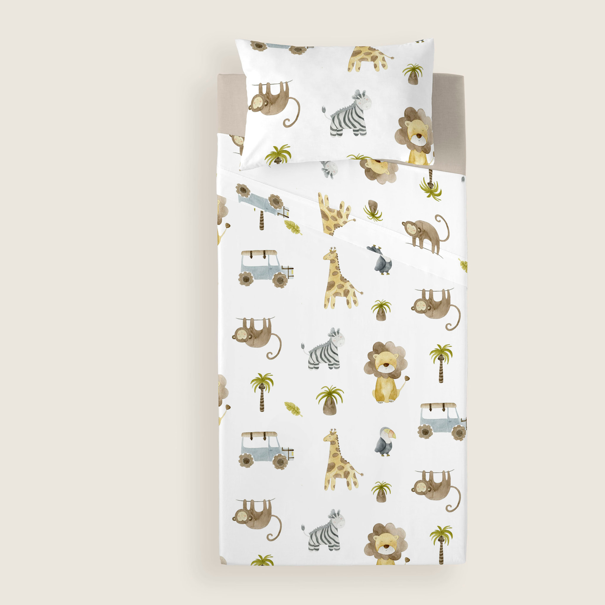 Cool Kids - Juego de Sábanas Estampadas - Infantil - Incluye 1 Funda de Almohada + 1 Sábana Bajera - 100% Algodón - Serengeti