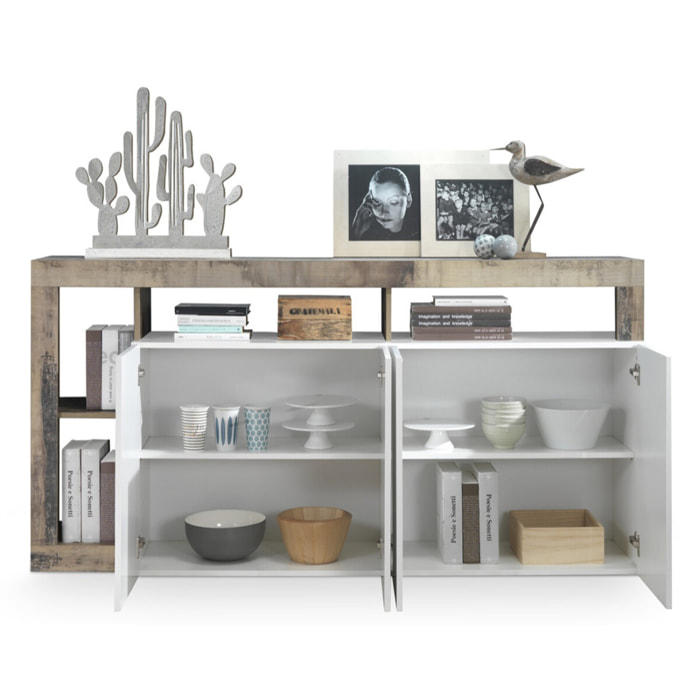 Lou - buffet bas - 4 portes - 184 cm - Blanc / Beige