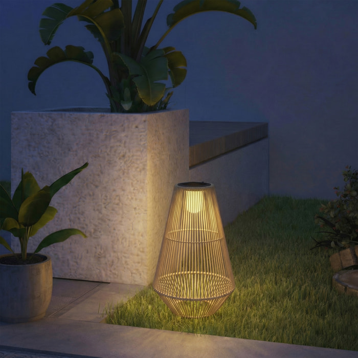 Lanterne solaire sans fil rechargeable résine tressée jaune