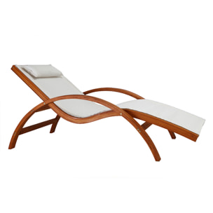 Chaise longue bain de soleil blanc cassé et bois massif BIARRITZ