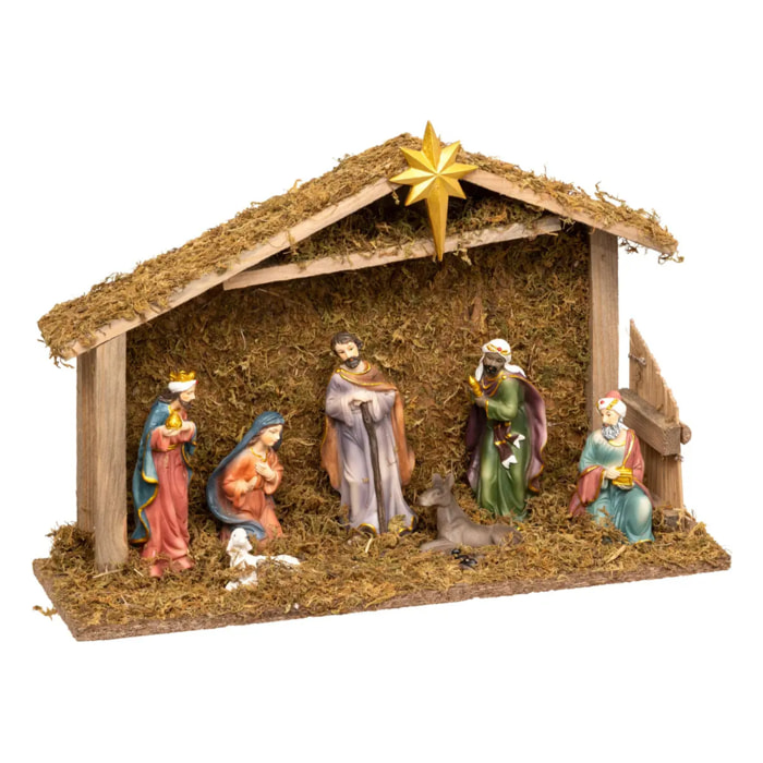 Crèche de Noël avec 8 santons 35x23,5cm résine