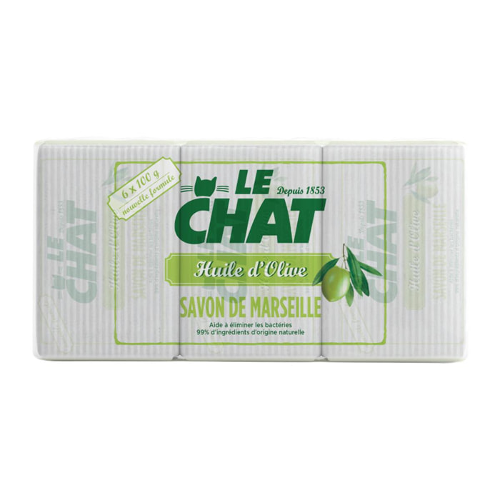 Pack de 6 - Le Chat - Savon de Marseille Solide - Huile d'Olive - 100 g x 6