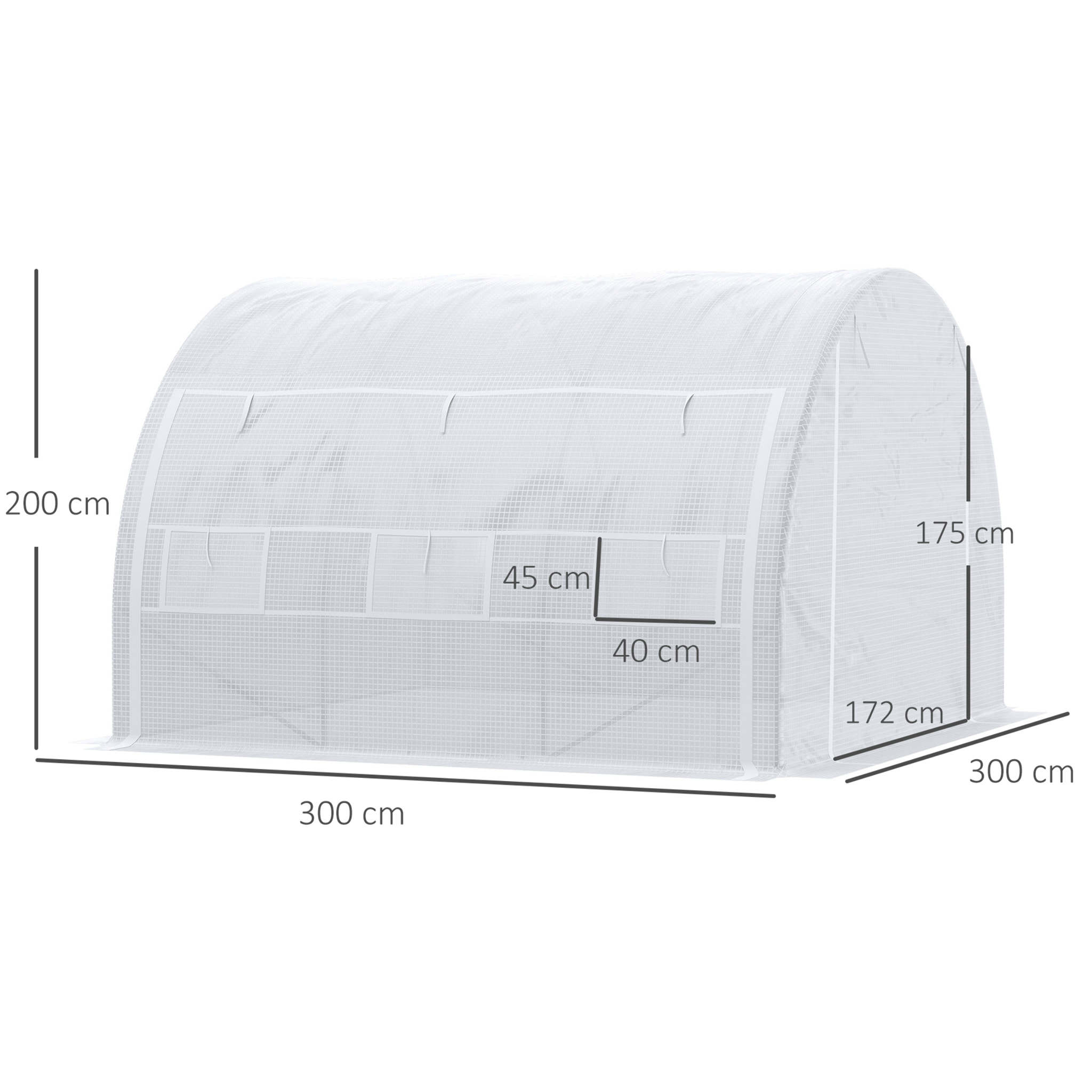 Invernadero de Túnel Jardín 3x3x2 m con Puerta y 6 Ventanas Enrollables Blanco