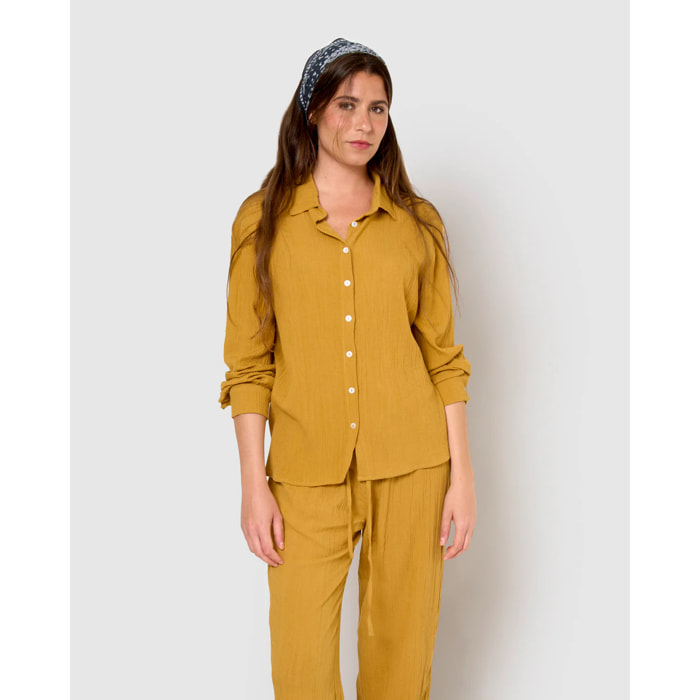 Camisa algodón lino ocre