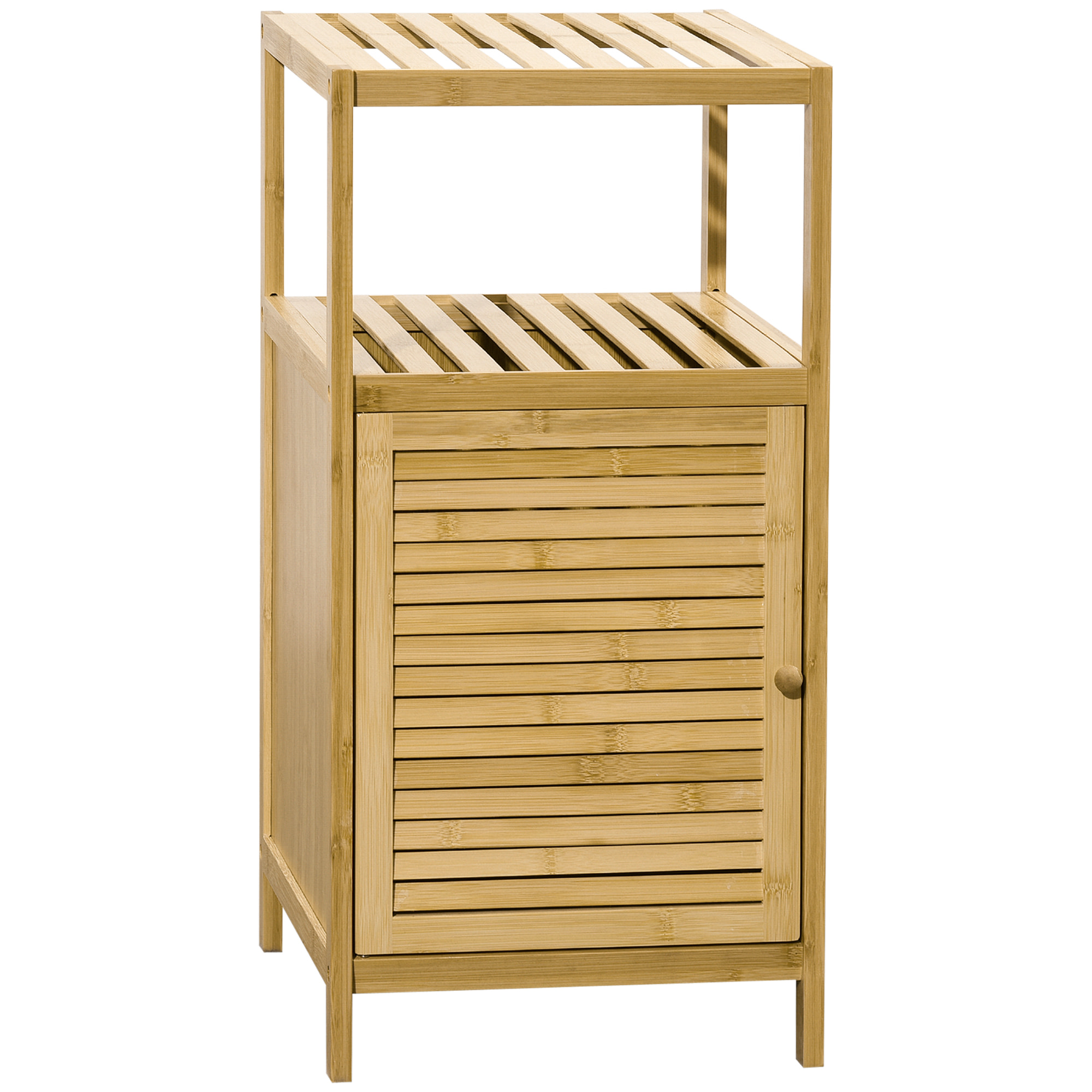 Estantería de Baño de Bambú Estantería de Almacenaje para Baño con 1 Puerta y Estante para Cocina Salón Dormitorio 33x36,5x67 cm Natural