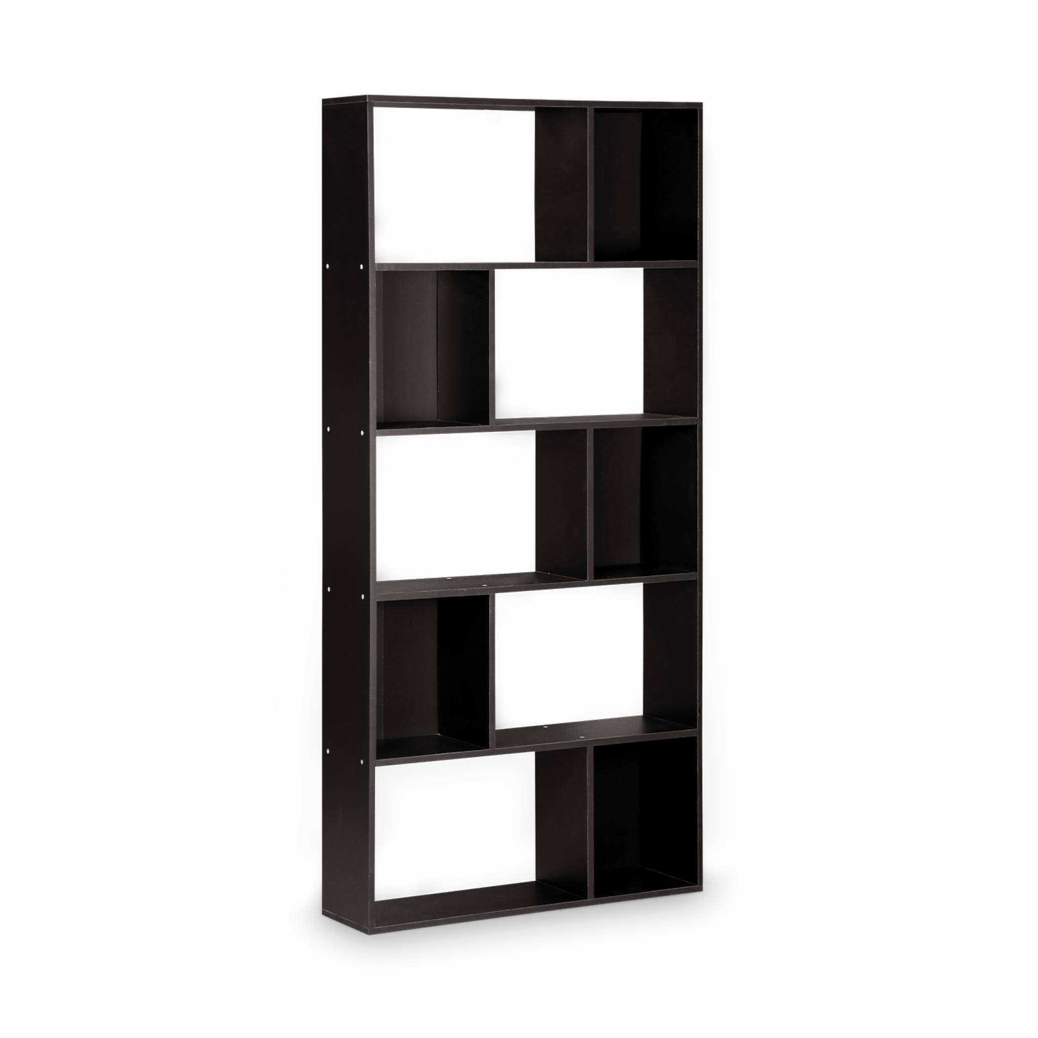 Bibliothèque design asymétrique – Pieter – 5 étagères. 10 compartiments de rangement. 83x23x173cm
