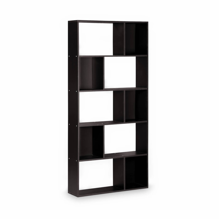 Bibliothèque design asymétrique – Pieter – 5 étagères. 10 compartiments de rangement. 83x23x173cm