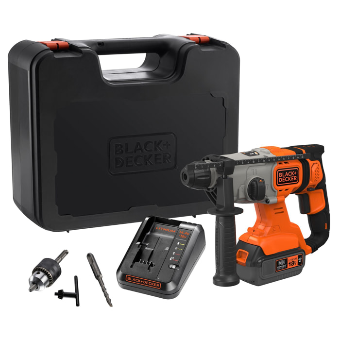 Marteau perforateur sans fil 18V SDS-Plus, batterie 4.0Ah, chargeur 2A, coffret, poignée réglable, éclairage LED