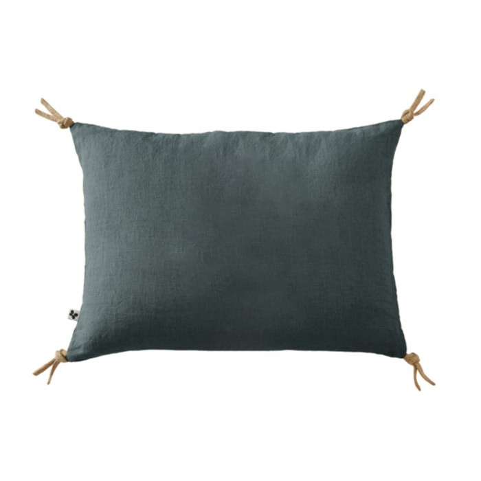 Coussin 40 x 60 cm en lin lavé avec 4 nouettes en jute - SOLINE