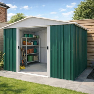 Abri de jardin métal vert Yardmaster 6,44 m² + kit d'ancrage