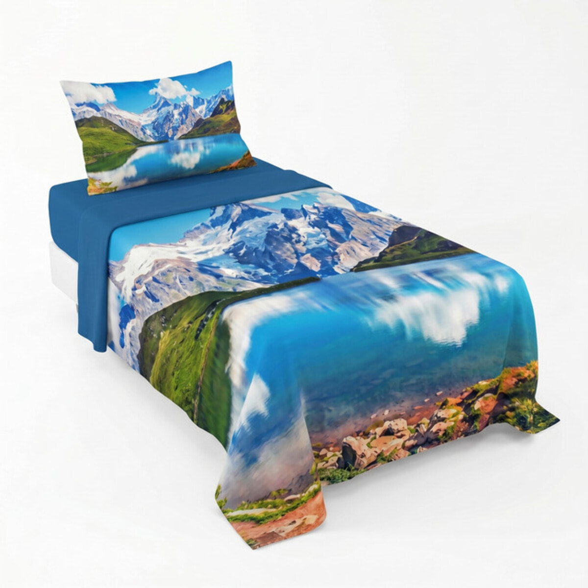 Completo lenzuola una piazza e mezza in cotone con stampa alta qualità, set letto con lenzuolo sopra, sotto con angoli e federa, morbido e traspirante per pelli sensibili, colori brillanti e durevoli, certificato OEKO-TEX, comfort quotidiano