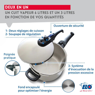 Autocuiseur vapeur en acier inoxydable 18/10 22 cm 4 litres Elo Praktika