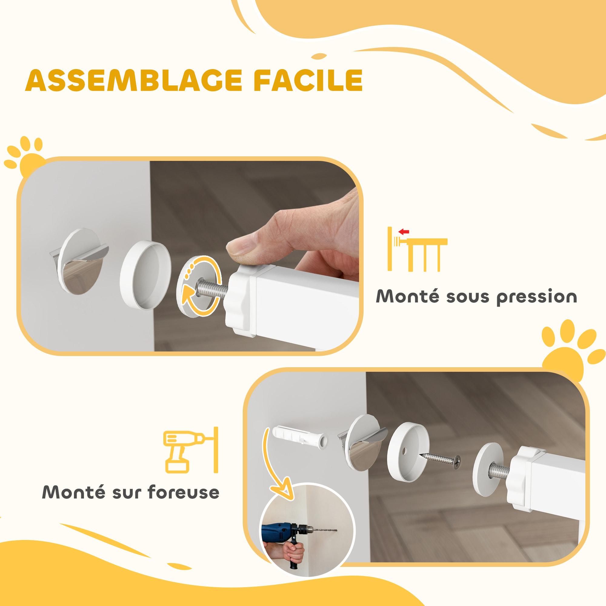 Barrière de sécurité pour chien - barrière à pression ajustable - 2 portes verrouillables - acier blanc