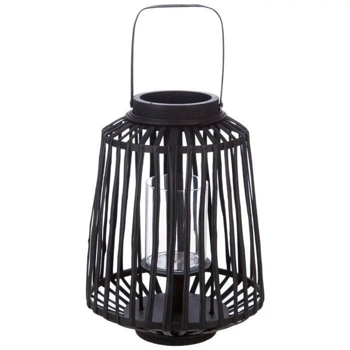 Lanterne "Rattan" - saule tressé - noir H35 cm