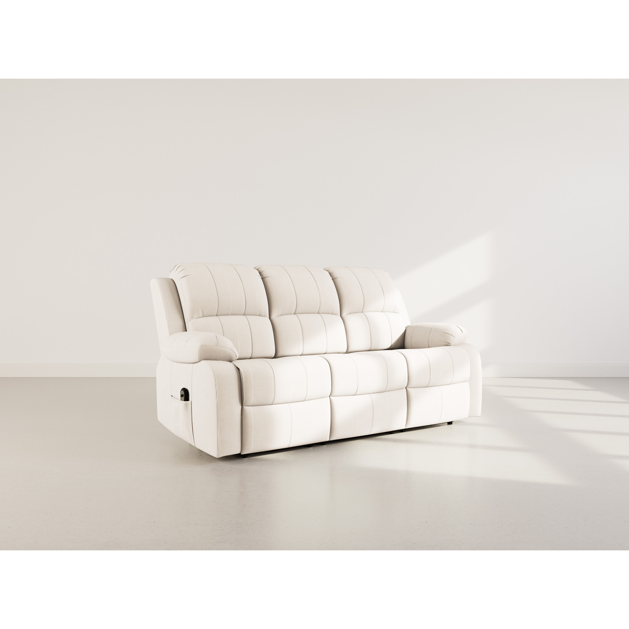 Armand - Canapé 3 places relax électrique en velours côtelé - Beige