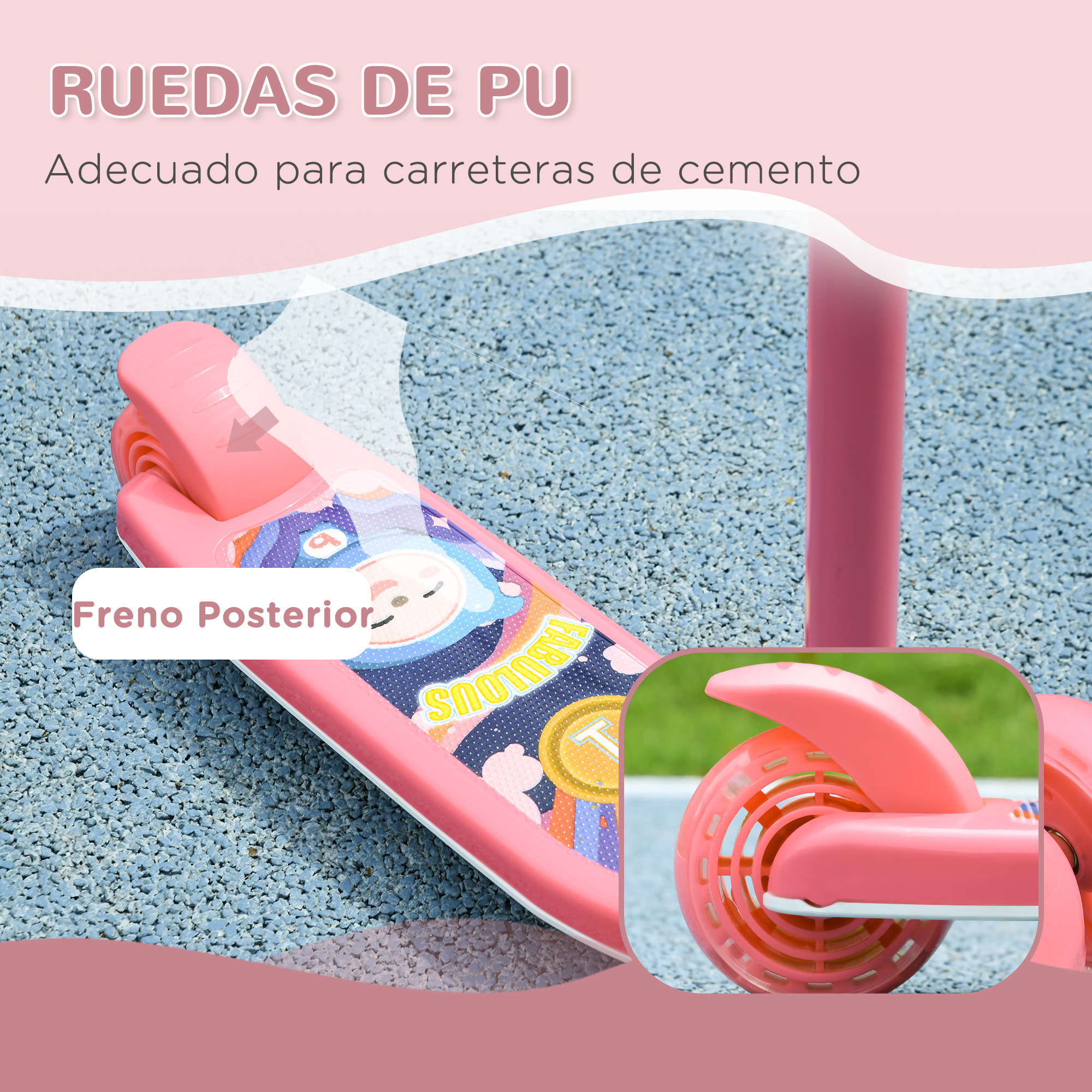 Patinete para Niños de 2-6 Años Patinete Infantil Patinete con 3 Ruedas Luces LED Altura Ajustable Carga 25 kg 52x29x63-76 cm Rosa