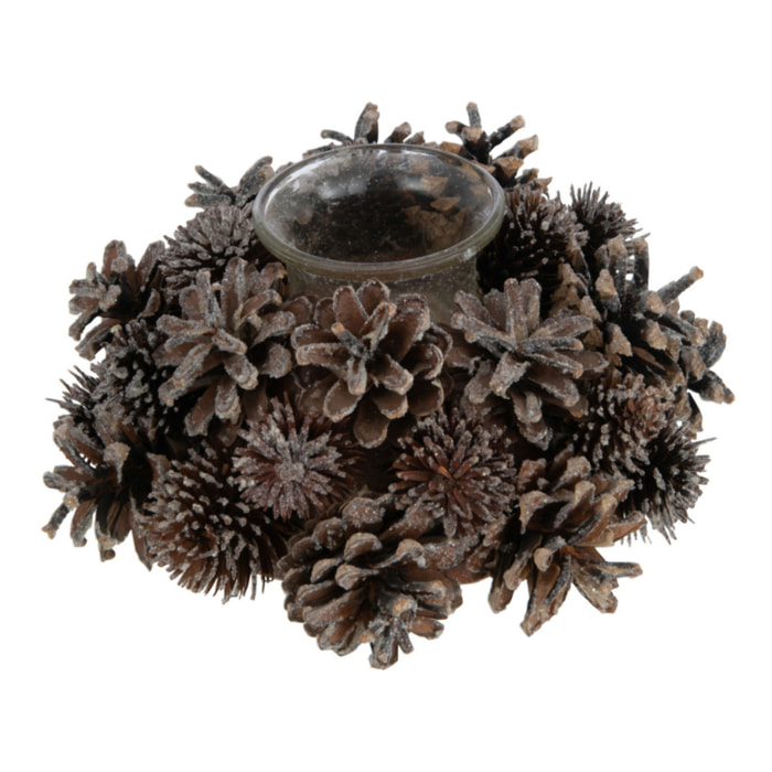 J-Line photophore Couronne Pommes De Pin - verre - brun foncé