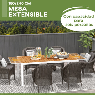 Mesa de Jardín Extensible Mesa de Comedor Exterior Rectangular Mesa de Terraza para 6 Personas con Marco de Aluminio Efecto de Madera Carga 50 kg 180/240x94x73 cm Marrón