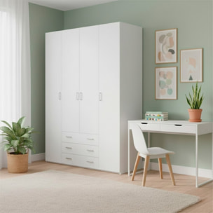 Armadio Guardaroba Con 4 Ante E 3 Cassetti Design Moderno Ampio Vano Con Barra Appendiabiti e Ripiani Salvaspazio Abiti 154 x 49.5 x 200.4 Cm Bianco