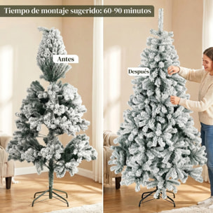 Árbol de Navidad Nevado de 220 cm, Árbol de Navidad de Abeto con Ramas Articuladas, 1000 Puntas de PVC Ignífugo, Montaje Rápido, Soporte de Acero Plegable, Verde y Blanco