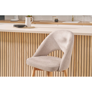 Tabourets de bar scandinaves tissu effet velours texturé beige et hévéa massif 65 cm (lot de 2) COSETTE