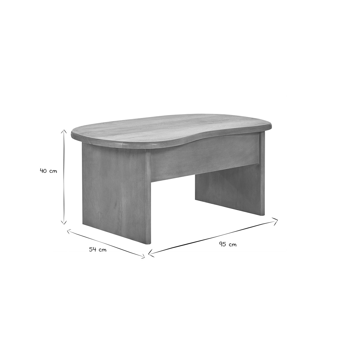 Table basse relevable design haricot avec rangement en bois manguier massif L95 cm KOKOA