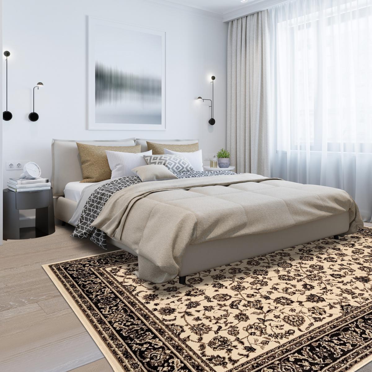 Tapis Ladi motif traditionnel oriental beige et noir