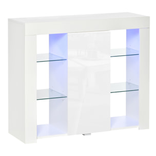 Aparador Moderno con Luces LED Mueble Buffet con 1 Puerta de Alto Brillo Cierre a Presión Estantes Ajustables y Control Remoto 97x35x83 cm Blanco