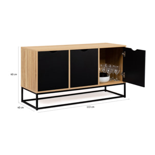 Buffet Manhattan 3 portes bois et noir L113cm
