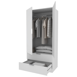 Armadio Santa Clara Armadietto Multiuso per Camera da Letto con Appendiabiti 2 Ante con Maniglie in Metallo e 2 Cassetti 180 x 81 x 52 Cm Bianco