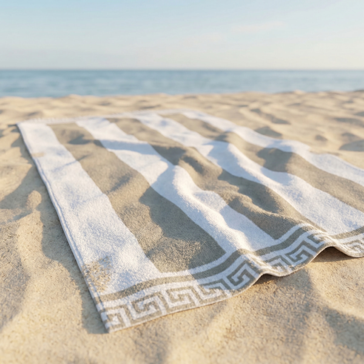 Telo mare in spugna jacquard, 90x165 cm, 100% cotone egiziano, morbido e super assorbente, asciugamano spiaggia grande con bordo greco elegante, resistente e certificato OEKO-TEX, ideale per mare piscina spa e viaggio