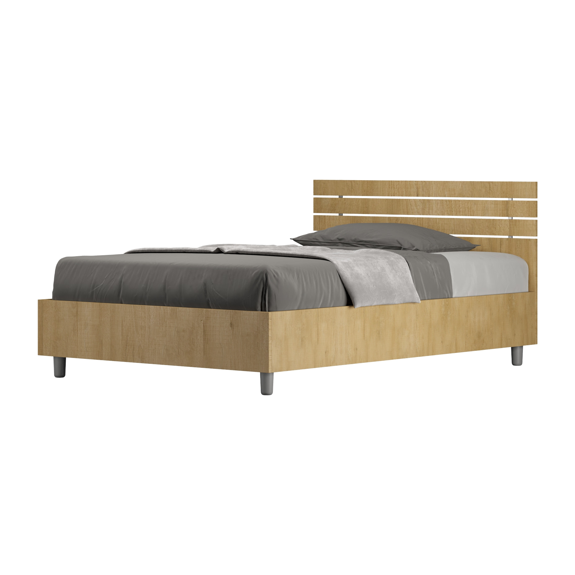 Cama sin somier 120x190 con cabecera recta de listones roble natural Ankel