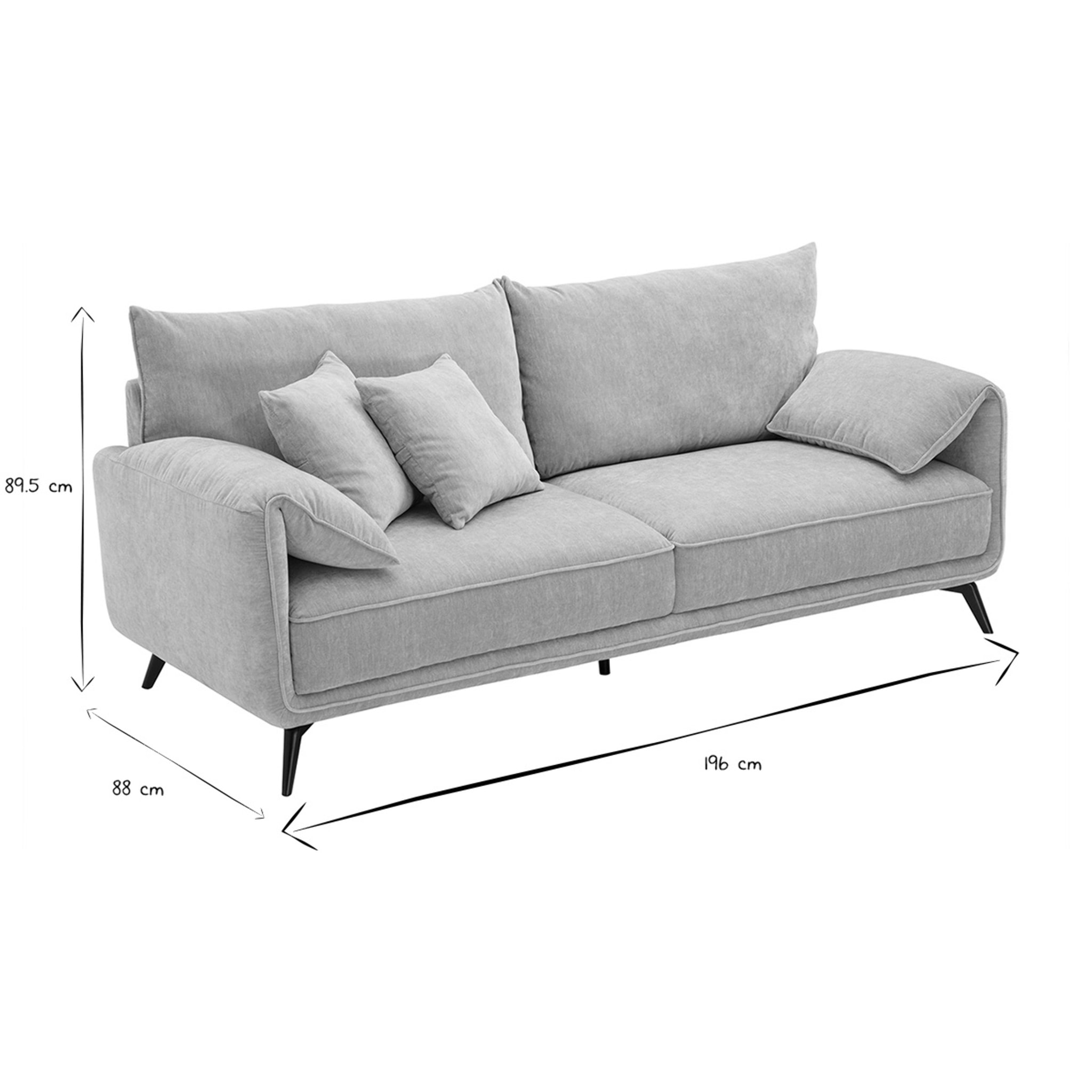 Canapé design 3 places en tissu effet velours taupe et métal noir TANTOR