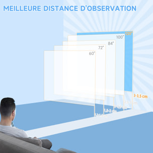 Écran de projection motorisé home-cinéma format 16:9 120 pouces 4K HD avec télécommande blanc noir