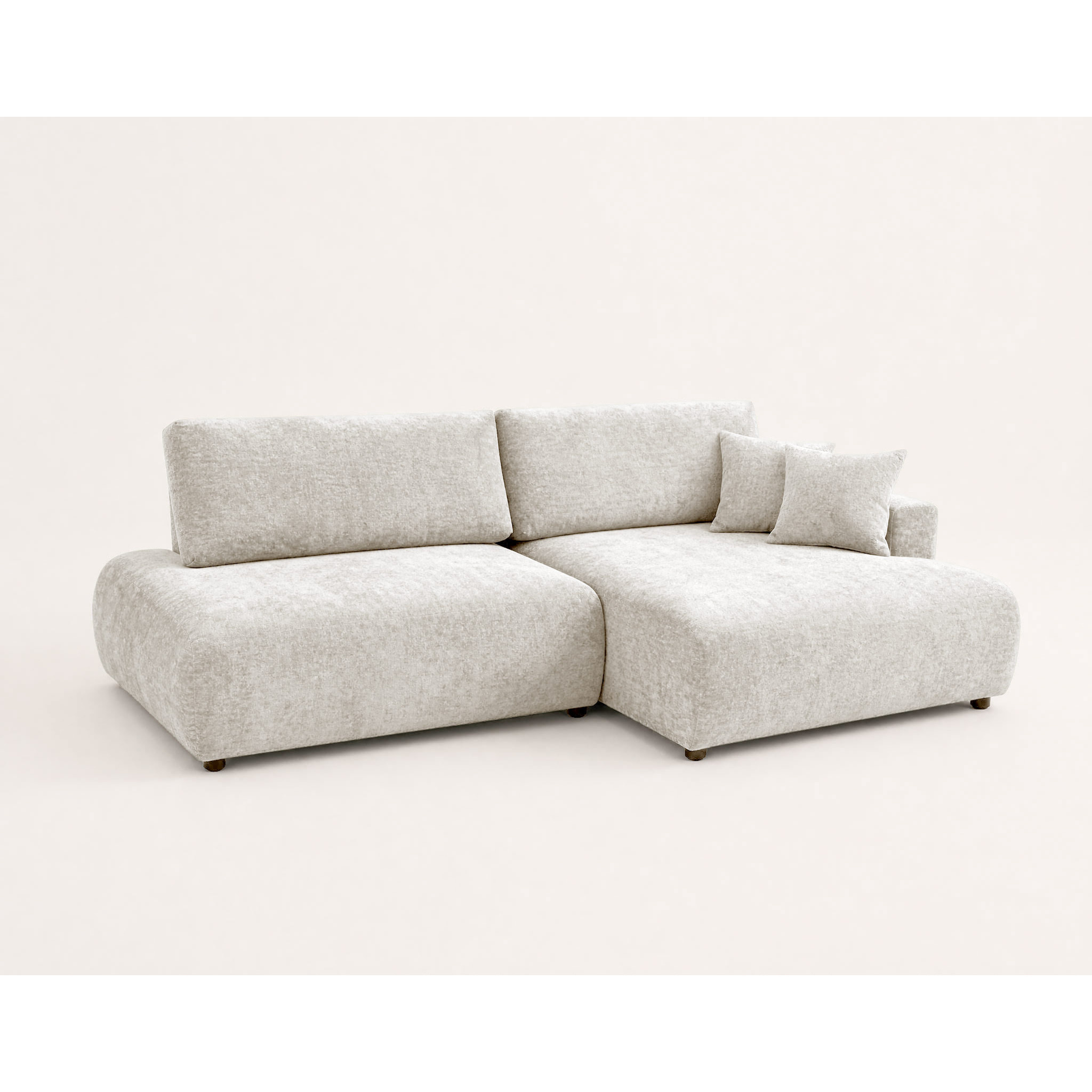 Pivoine - Canapé d'angle ouvert droit 4 places convertible avec coffre en tissu texturé - Beige