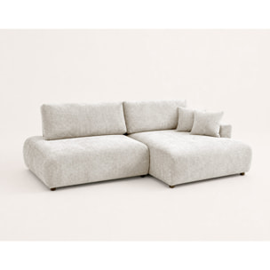 Pivoine - Canapé d'angle ouvert droit 4 places convertible avec coffre en tissu texturé - Beige