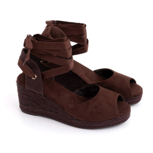 Espadrillas in simil camoscio con lacci - MARRONE