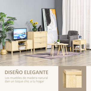 Conjunto 2 Mesitas de Noche Mesillas de Noche con Cajón de Ratán y Estante Inferior Carga 40 kg para Dormitorio Sala 40x40x48 cm Natural