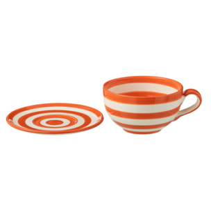 J-Line tasse + sous-tasse Granada Stripes - céramique - blanc/orange